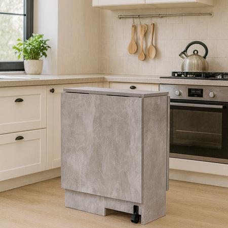 Tavolo da Pranzo Salvaspazio Scrivania Pieghevole con Ruote Cemento 140x75x74cm