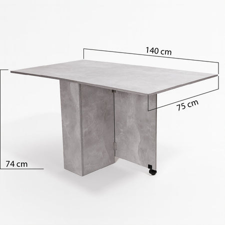 Tavolo da Pranzo Salvaspazio Scrivania Pieghevole con Ruote Cemento 140x75x74cm