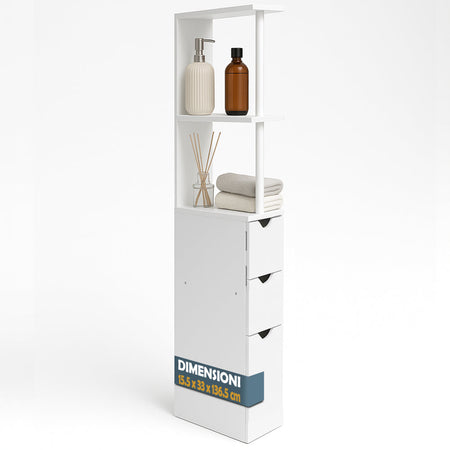 Mobile Bagno Alto Salvaspazio in Legno con 3 Cassetti e 2 Ripiani 33x15x136cm