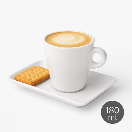 Set 6 Tazze Caffè con Piattino Porta Biscotti in Porcellana Bianca 180ml Stile BAR