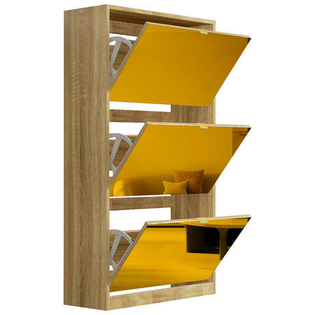 Scarpiera 3 Ante a Specchio Marrone Slim con Maniglia Salvaspazio 63x24x115cm