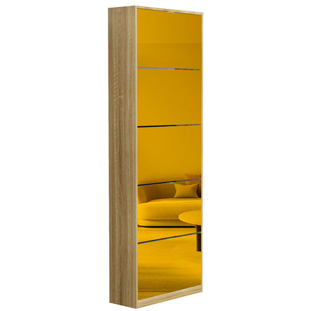 Scarpiera 5 Ante a Specchio Marrone Slim con Maniglia Salvaspazio 59x22x169.5cm