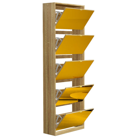 Scarpiera 5 Ante a Specchio Marrone Slim con Maniglia Salvaspazio 59x22x169.5cm