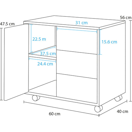 Mobile da Ufficio Multifunzione 3 Cassetti Chiave e 4ruote Porta Stampante Legno Bianco