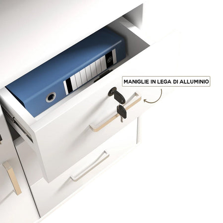 Mobile da Ufficio Multifunzione 3 Cassetti Chiave e 4ruote Porta Stampante Legno Bianco