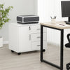 Mobile da Ufficio Multifunzione 3 Cassetti Chiave e 4ruote Porta Stampante Legno Bianco