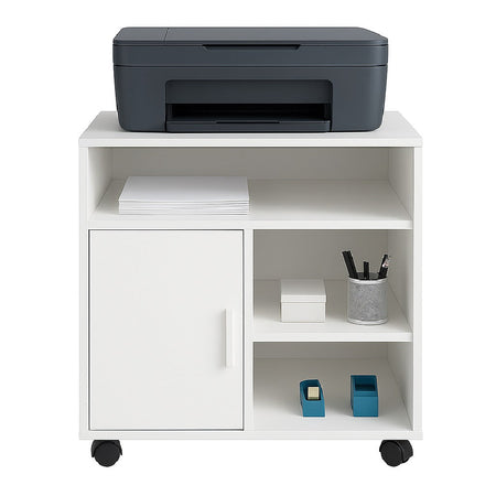 Mobile Porta stampante bianco con anta e ripiani 60x50x65 cm mobiletto ufficio