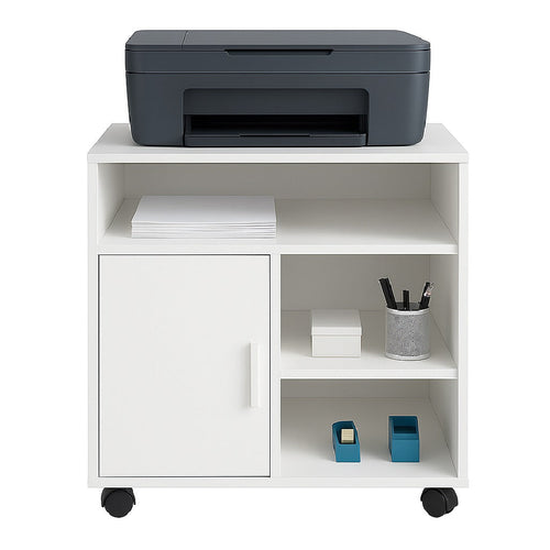 Mobile Porta stampante bianco con anta e ripiani 60x50x65 cm mobiletto ufficio