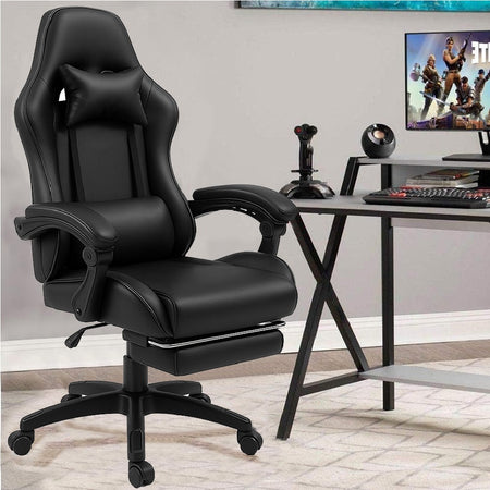 Sedia Poltrona Gaming Ufficio Scrivania Gioco Reclinabile Poggiapiedi Girevole 2cuscini