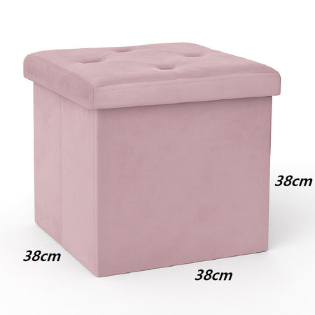 Pouf Pieghevole in Velluto Rosa 38x38x38 cm Salvaspazio con Coperchio Design Moderno