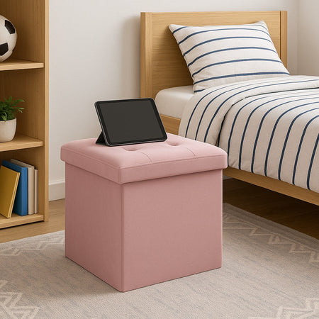Pouf Pieghevole in Velluto Rosa 38x38x38 cm Salvaspazio con Coperchio Design Moderno
