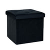 Pouf Pieghevole in Velluto Nero 38x38x38 cm Salvaspazio con Coperchio Design Moderno