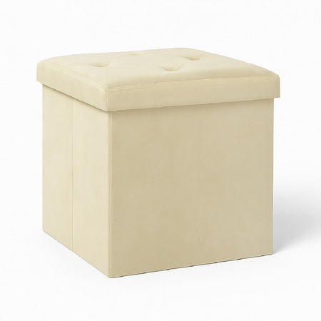 Pouf Pieghevole in Velluto Tortora 38x38x38 cm Salvaspazio con Coperchio Design Moderno
