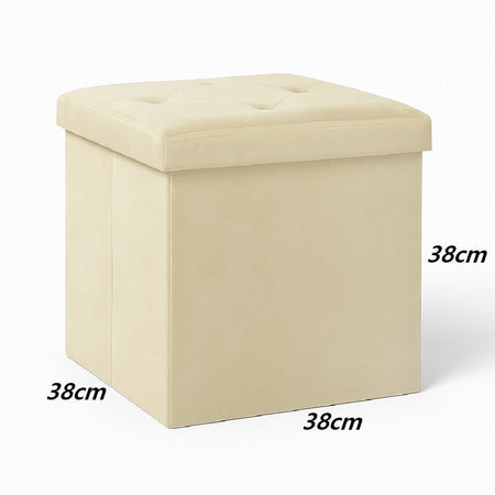 Pouf Pieghevole in Velluto Tortora 38x38x38 cm Salvaspazio con Coperchio Design Moderno