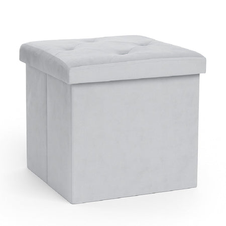 Pouf Pieghevole in Velluto Grigio 38x38x38 cm Salvaspazio con Coperchio Design Moderno