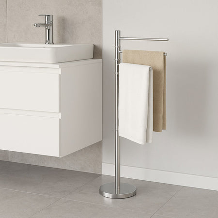 Piantana da Bagno Porta Asciugamani in Acciaio Inox Smaltato Cromo 3 Braccia Girevoli