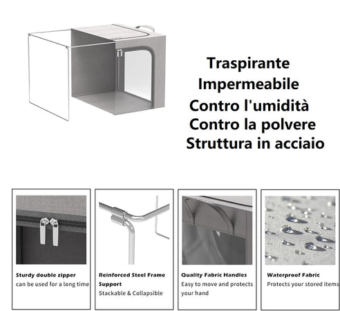 2 Scatole Pieghevoli per Armadio 50x40x32 con Struttura in Metallo e Tessuto Resistente