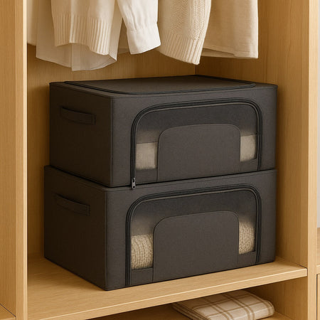 2 Scatole Pieghevoli per Armadio 60x42x40 con Struttura in Metallo e Tessuto Resistente