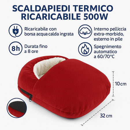 Scaldapiedi Termico Ricaricabile 500W Extra Morbido con Pelliccia e Spegnimento Automatico