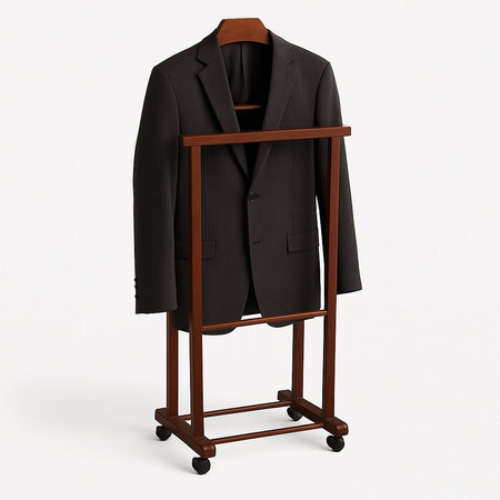 Appendiabiti Indossatore in Legno di Faggio colore Noce Servo Muto con Ruote 43x33x105 cm