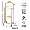 Appendiabiti Indossatore in Legno di Faggio colore Bianco Servo Muto con Ruote 43x33x105 cm