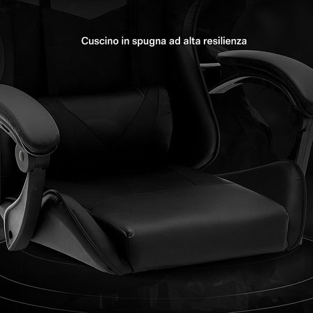 Sedia Gaming Ergonomica Reclinabile a 125° Poggiatesta e Cuscino Lombare Nero
