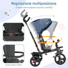 Triciclo Bambini 5in1 con Sedile Girevole 360°, Cappottina, Pedali e Maniglione Regolabile Blu