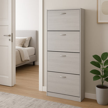 Scarpiera 4Ante Doppia Profondità Salvaspazio Grigio 63x24 H150cm Legno Mdf