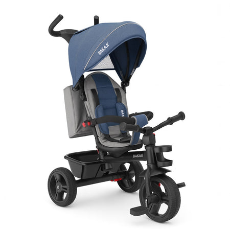 Triciclo Bambini 5in1 con Sedile Girevole 360°, Cappottina, Pedali e Maniglione Regolabile Blu