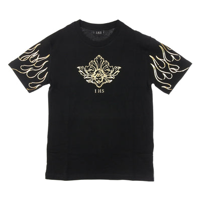 IHS Maglietta Uomo 3d Print Flames &angel Tee Black da uomo