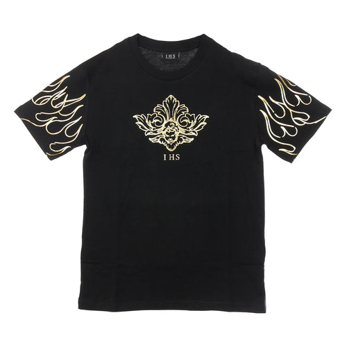 IHS Maglietta Uomo 3d Print Flames &angel Tee Black da uomo