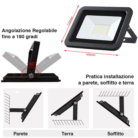 Faro LED 30W 2550LM IP65 Faretto Esterno Slim Luce Bianco Freddo 6500K Alta Luminosità