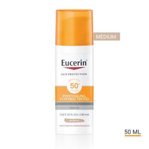 Eucerin Sun Protection Photoaging Control Tinted gel-crema solare viso colorazione media anti-età SPF50+ 50ml