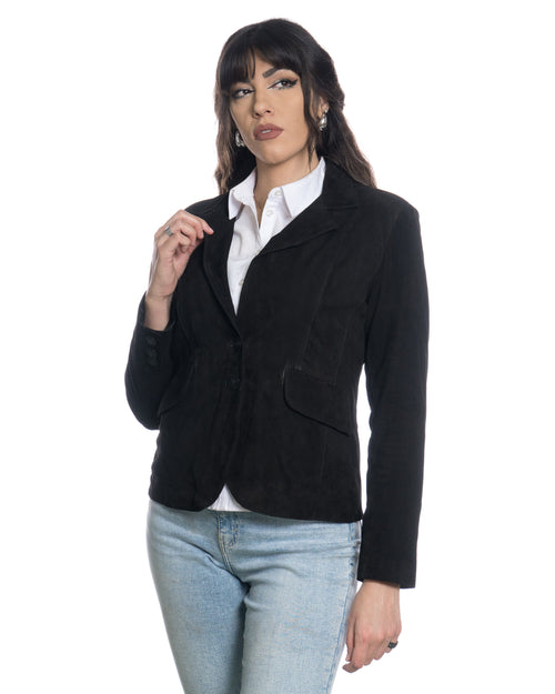 Classic 712 - Giacca Donna in Vera Pelle Camoscio Nera