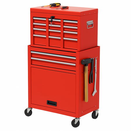 Carrello Portautensili 2in1 8 Cassetti Mobiletto Staccabile per Garage e Officina Rosso