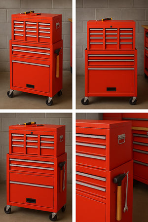 Carrello Portautensili 2in1 8 Cassetti Mobiletto Staccabile per Garage e Officina Rosso