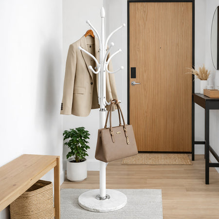 Appendiabiti in Metallo con Base in Pietra Bianco 176 cm Moderno con 13 Ganci