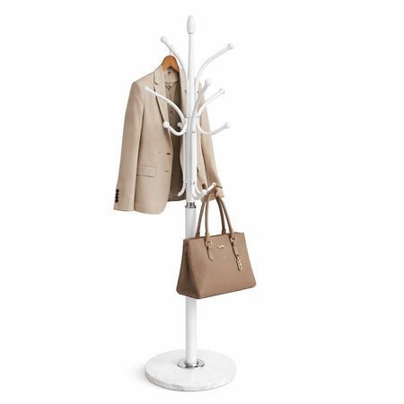 Appendiabiti in Metallo con Base in Pietra Bianco 176 cm Moderno con 13 Ganci