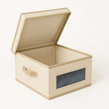 Set 3 Scatole Cambio Stagione TNT Salvaspazio Pieghevoli con Finestra PVC 40x33x18