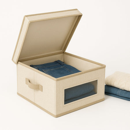 Set 3 Scatole Cambio Stagione TNT Salvaspazio Pieghevoli con Finestra PVC 40x33x18