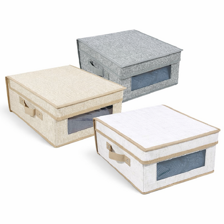 Set 3 Scatole Cambio Stagione TNT Salvaspazio Pieghevoli con Finestra PVC 60x50x30