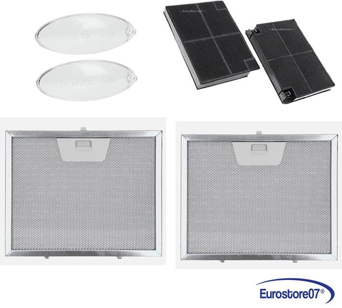 2 FILTRI CAPPA ALLUMINIO 235X189X8 + 2 FILTRI CARBONE + 2 LUCE OVALI FABER -