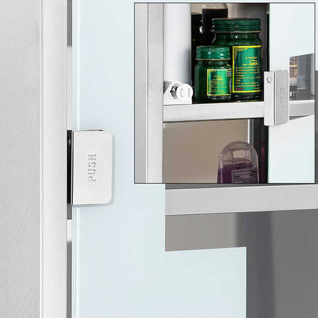 Armadietto Porta Medicinali Acciaio Inox e Vetro Satinato 65x36x17 cm con Chiave