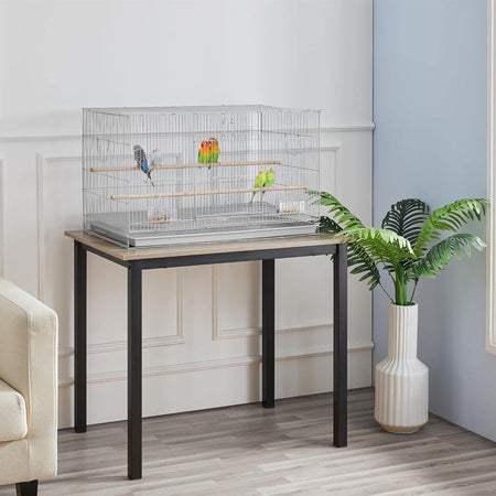 Gabbia Voliera per Uccelli Pappagalli con 2 Mangiatoie 77.5x46.5H46 cm Grigio