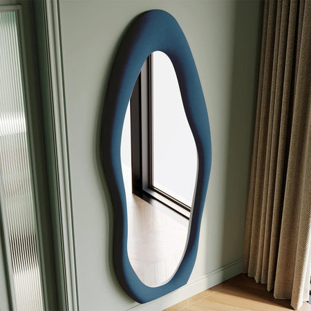 Specchio Grande Ondulato 60x160 cm da Parete con Cornice in Velluto Moderno Blu