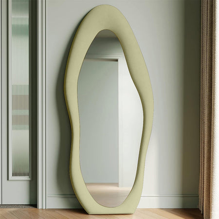Specchio Grande Ondulato 60x160 cm da Parete con Cornice in Velluto Moderno Verde