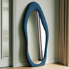 Specchio Grande Ondulato 60x160 cm da Parete con Cornice in Velluto Moderno Blu