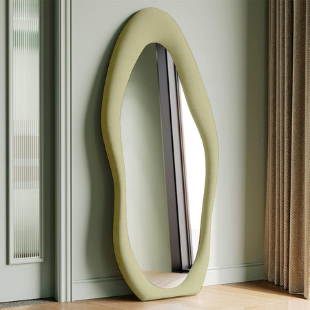 Specchio Grande Ondulato 60x160 cm da Parete con Cornice in Velluto Moderno Verde