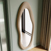 Specchio Grande Ondulato 60x160 cm da Parete con Cornice in Velluto Moderno Beige