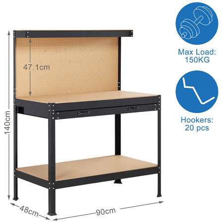 Banco Lavoro Officina Porta Utensili con Cassetto Metallo Verniciato 90x48 H 140cm